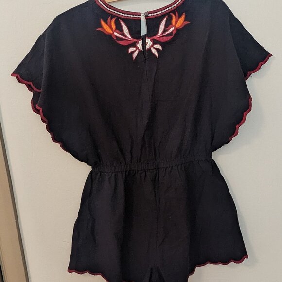 Free People Embroidered Sophia Romper Scalloped Hem Boho Mexican Cotton Festival - Picture 5 of 9